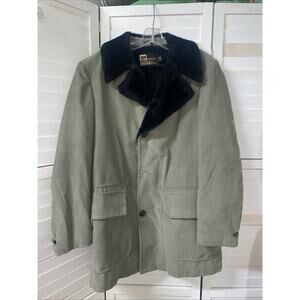Vintage Sears The Mens Store Green Corduroy Jacket Sz 40 70s Rancher Fur Liner